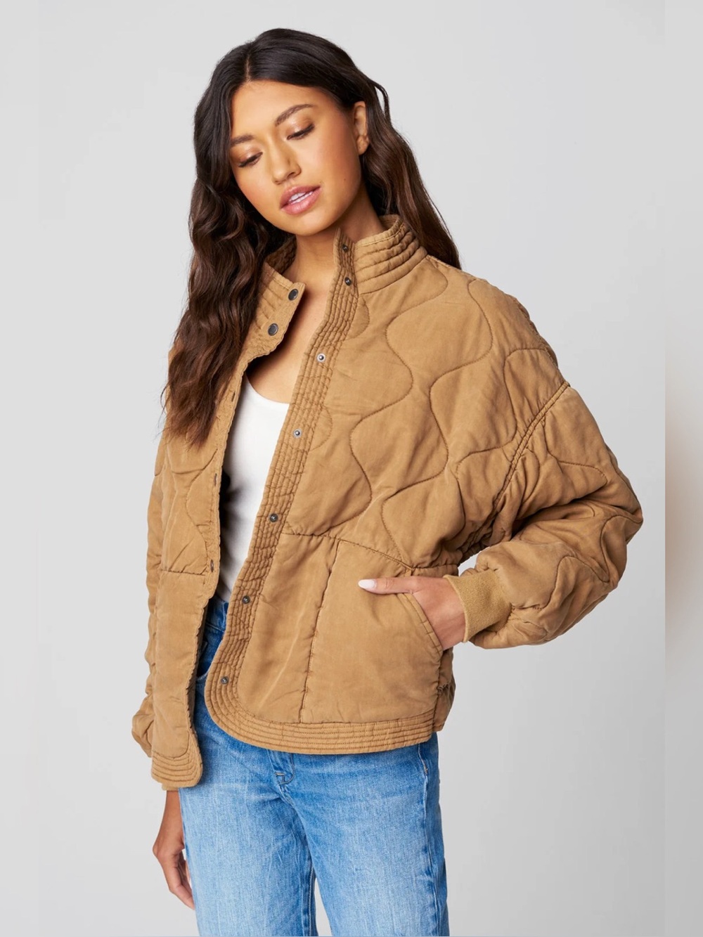 NEW Blank NYC Quilted Puff Jacket in Camel Brown Size Medium